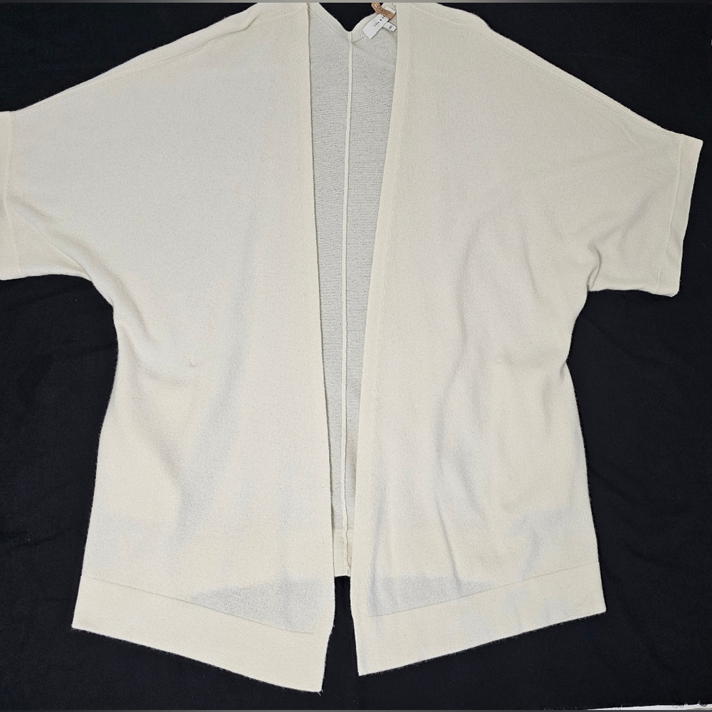 Lark & Ro 100% Cashmere Cream Open Front Cardigan Kimono Sleeve Sweater M/L - Picture 2 of 7